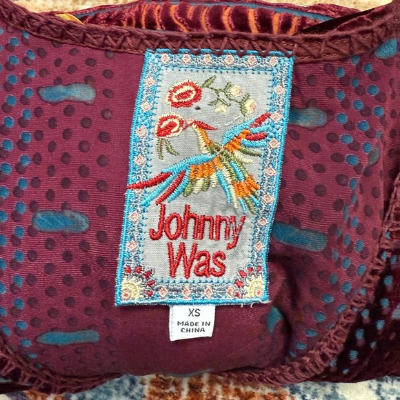 Johnny Was Velvet Burnout Tunic Top Boho Embroidered Bell Sleeve XS - Picture 7 of 7